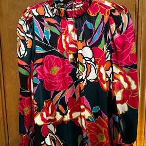 JODIFL Floral Blouse - Black, Pink, Orange NWOT